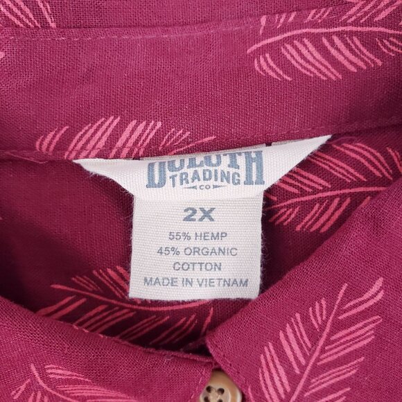 Duluth Trading Hemp Organic Maroon Pink Feather Button Down Women Shirt 2X NWOT - Picture 2 of 10